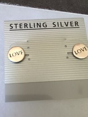 Sterling Silver 'LOVE' Round Stud Earrings - Silver